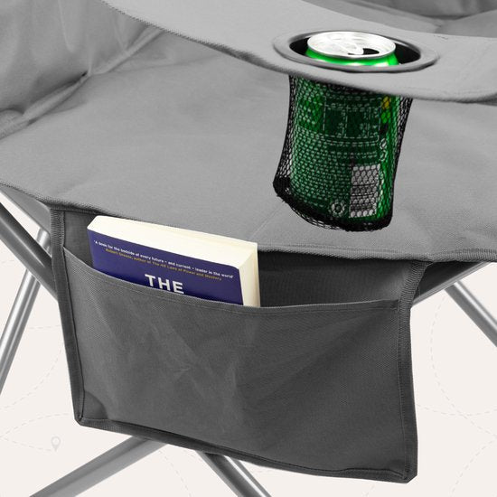 TRVLMORE Campingstoelen - Opvouwbaar - 2 Stuks - Vouwstoelen - 150 kg draagvermogen - Drankhouder - Koelvak - Zijvak - Grijs