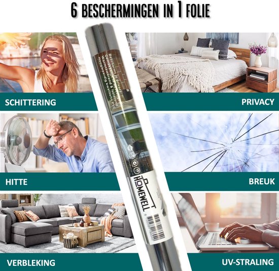 Homewell® Zonwerende Raamfolie - 120x300cm – Isolerend & Hittebestendig - Tegen Inkijk - HR++(+) Geschikt – 15% Spiegeleffect Zilver