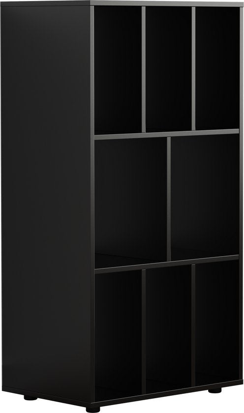 VDD - Vakkenkast - LP vinyl opbergkast - platenkast - opbergrek - platenrek - boekenkast - 8 vakken – zwart