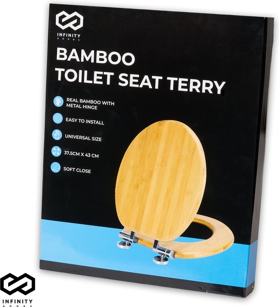 Infinity Goods Bamboe WC Bril Terry - Toiletbril Met Deksel - Soft Close - RVS Scharnieren - Inclusief Bevestigingsmateriaal