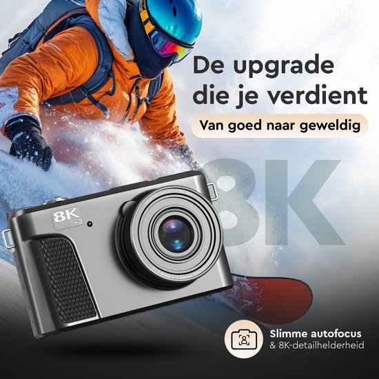 K&L - 8K 88MP - 18X Zoom - 128GB SD - WiFi - 3.0" UHD-display - mic-poort - Fotocamera - Compact Camera - Vlog Camera