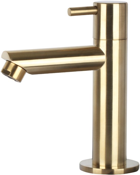 Differnz Helios Fonteinset 37,5x18,5x9 cm – Wastafel Keramiek Wit – Met Koudwaterkraan Links Recht Mat Goud – Fonteinset Toilet – Incl. Sifon & Always-Open Afvoerplug – Wandmontage