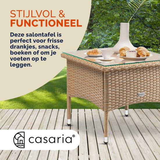 CASARIA Polyrattan Bijzettafel Buiten - 50x50x45cm - Crème