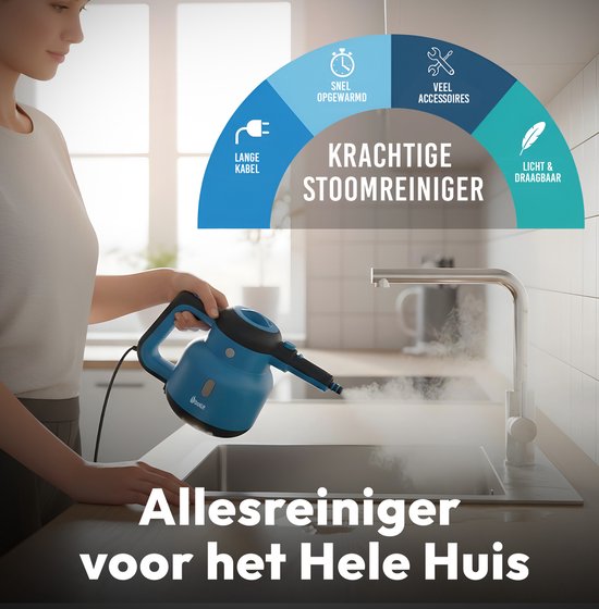 BOLLIT 1500W Stoomreiniger - Handstomer - Vlekkenreiniger - Handstoomreiniger - Tapijtreiniger - Steam Cleaner - Stoomreinigers - Incl. Opbergtas - Krachtig Stoomapparaat - Vloer, Bank, Tapijt Badkamer & Keuken