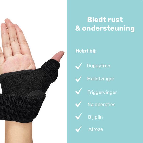 LBB - Vingerspalk - Voor duim - Onze size - Zwart - Verharde spalk - Staal frame - Vingerbrace - Duimspalk - Duimbrace rechts - Spalk