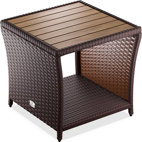 Casaria Bijzettafel - Polyrattan Vierkant 45x45x40cm - Bruin