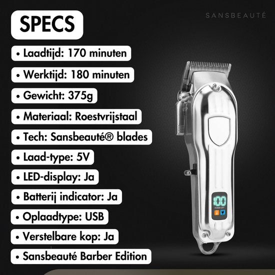 Professionele Draadloze Tondeuse + Kappersmantel - Tondeuse Mannen Hoofdhaar - Sansbeauté® - Cheveux Haar - Haartrimmer - Kapper Haar Machine - Haartondeuse - Trimmer Baard - Trimapparaat - Barber Hair Clipper - Kapper Trimmer - Kappersset