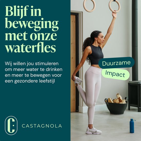 Castagnola Waterfles - RVS Drinkfles 500 ML - Stalen Thermosfles - Drinkflessen voor Volwassenen - Dubbelwandig - Helderblauw