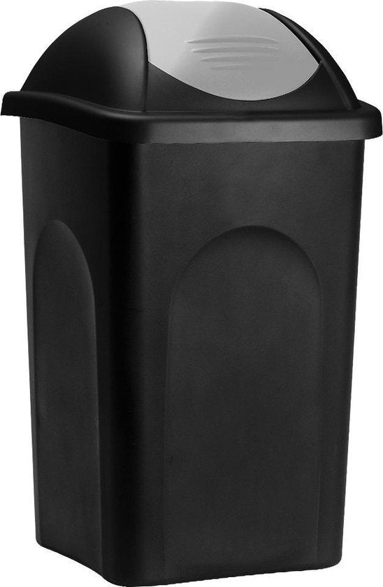 Deuba Vuilnisbak met Klapdeksel – 60Liter Kunststof – Zwart Zilver