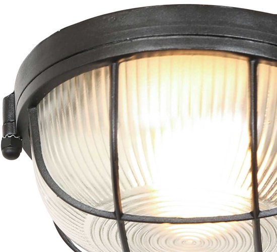 Plafondlamp Lisanne 1342ZW | Zwart metaal en glazen kap | Ø 17 cm, hoogte 8 cm | Mexlite | Trendy design voor binnengebruik
