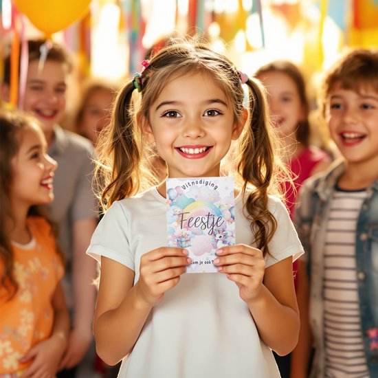 Systemyze 15x Uitnodiging Kinderfeestje Meisje – Uitnodigingskaarten Verjaardag – Thema Unicorn – A6 Formaat