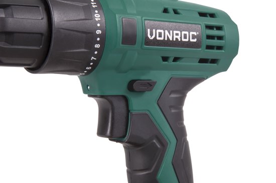 VONROC Accuboormachine – 12V Li-Ion – Incl. 1x accu, sneloplader, schroefbits & opbergtas