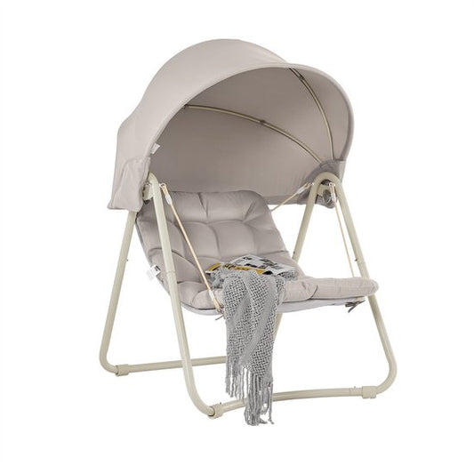 SoBuy OGS62-MI Schommelstoel met verstelbare parasol - Voor Binnen en Buiten - hangmat en Tuinstoel voor buiten - beige, 108 x 126 x 163 cm