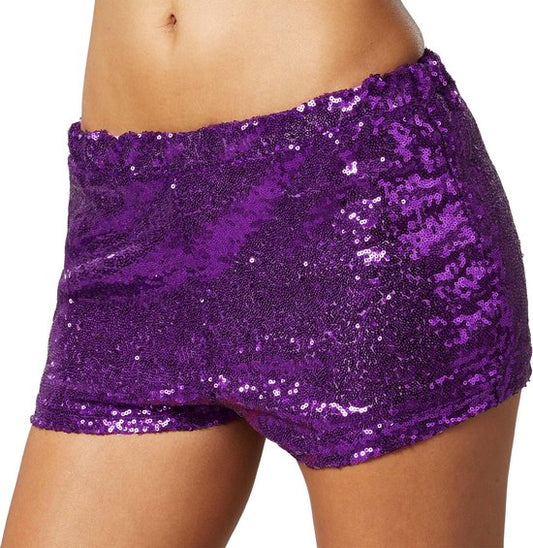 Dressforfun Pailletten-short lila XL - verkleedkleding kostuum halloween verkleden feestkleding carnavalskleding carnaval feestkledij partykleding - 303924