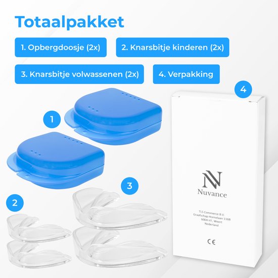 Nuvance - Anti Knarsbitje Set - 2 Stuks - Incl. eBook - Gebitsbeschermer - Tegen Bruxisme en Knarsen - Tandenknarsen Bitje