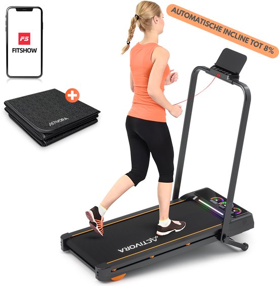Loopband met Automatische Incline (8%) - Automatische helling - Inclusief antislipmat en app - Led scherm - 1 t/m 12 km/u - Inklapbaar - Walking pad - 8% Automatische Hellingfunctie - Loopbanden voor thuis - Wandelband - Hometrainer - Treadmill