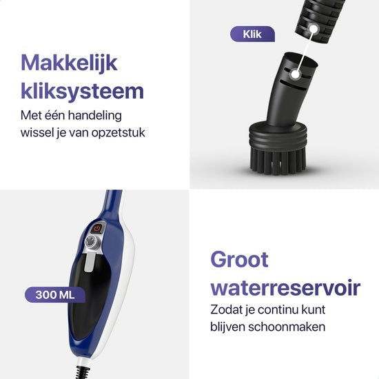 LUMAN 12 in 1 Stoomreiniger Én Handstomer V1 - Tapijtreiniger - Vlekkenreiniger - Met Aanpasbare Stoomkracht - Met 10 Opzetstukken en 3 Microvezeldoeken - Blauw