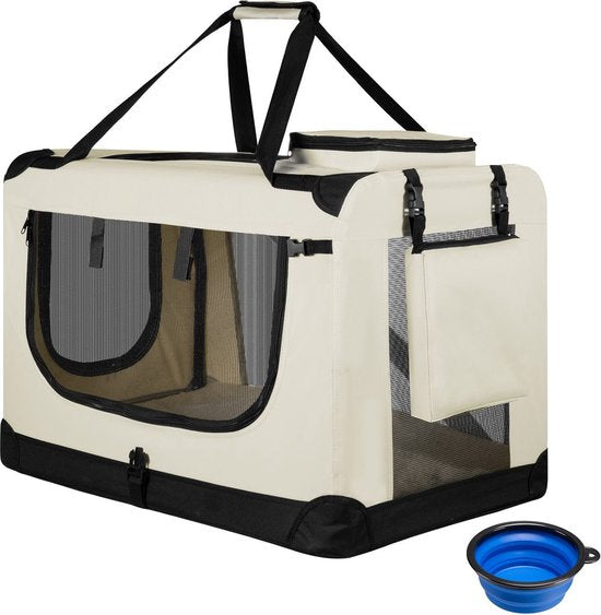 Juskys – Lassie Hondentransportbox – 50 x 34 x 36 cm – Voorzien Van Uitneembaar Kleed En Inklapbaar Frame – Voor Kleine Honden En Puppy's – Beige Oxford-Stof