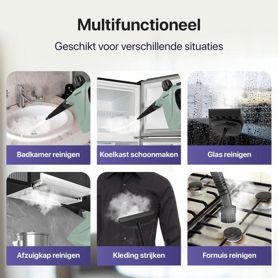LUMAN 16 in 1 Stoomreiniger C3 - Steam Lock Functie - Handstoomreiniger - Handstomer - Vlekkenreiniger - Tapijtreiniger - Incl. Opbergtas en 16 Opzetstukken - 1050 Watt - 450 ML - Groen