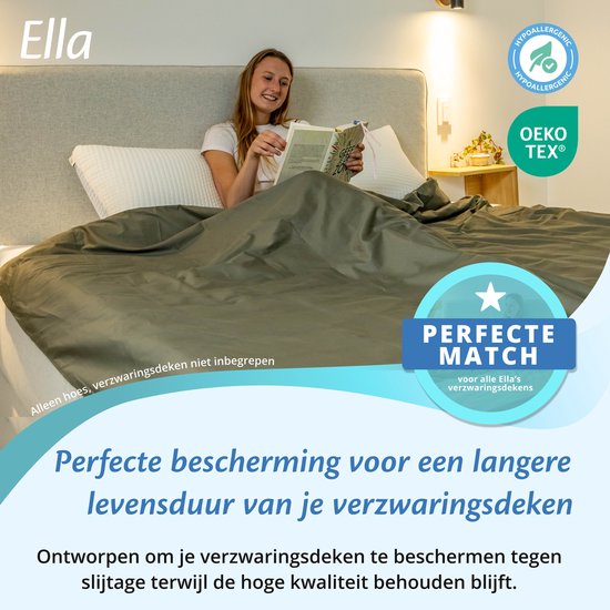 Hoes voor de verzwaringsdeken van EL Life 200 x 200 CM - 11 KG & 13 KG - Overtrek Hoes van 100% biologisch katoen - Olijf Groen