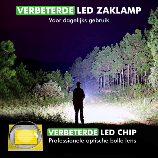 Travelhawk Zaklamp - Zaklamp Led - Zaklamp Militaire - Zaklamp op Batterijen - 1000 Lumen - Zonnepaneel - Waterproof - Zwart