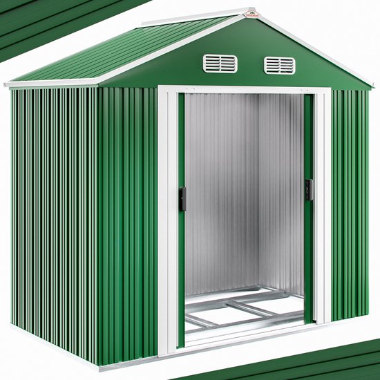 Gardebruk Metalen Tuinhuis - 1,8m² Fundering Schuifdeuren - Groen