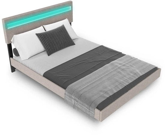 Zwevend bed Lissabon - 140x200cm - Kunstleer - Incl. LED - Beige
