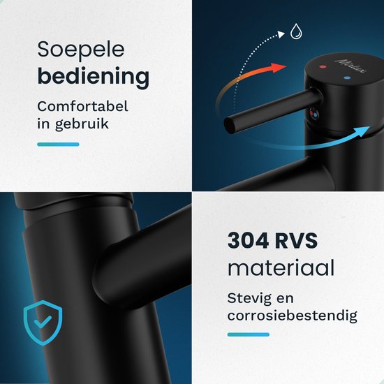 Mirlux Wastafel Kraan Zwart - Wastafel Mengkraan Badkamer - Wastafelkraan - Fonteinkraan / WC Kraan - Kraantje - Koudwaterkraan & Warmwaterkraan - Toiletkraan Koud Water & Warm Water