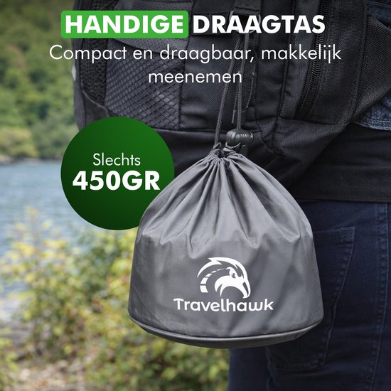 Travelhawk Camping kookgerei set - Pannenset - Aluminium - 8 delig - Camping Pannenset - Inclusief Spons, Spatel, Lepel, Kommen en Handige Draagtas