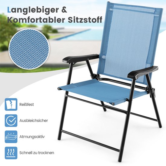 Coast Opvouwbare Stoel - 2 Stuks - 65 x 60 x 93 cm - Max. 150Kg. - Blauw