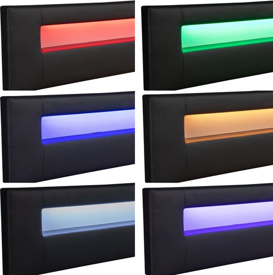 Gestoffeerd bed Sevilla - 140 x 200 cm - Zwart - LED Verlichting