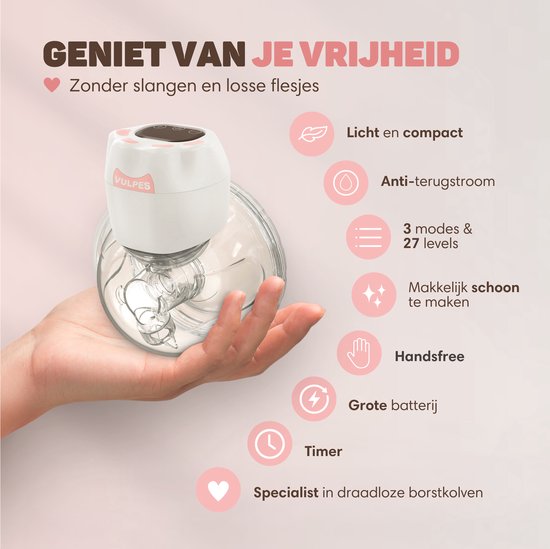 Vulpes Goods® BabyCare - Handsfree Borstkolf - Elektrische Draadloze Borstkolf – Dubbele Elektrische Kolf - Draagbaar - 2 Stuks