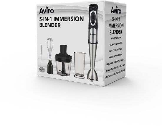 Aviro 6-in-1 Staafmixer Set - 1000W - 20 Snelheden - Hakmolen, Melkopschuimer, Garde & Maatbeker - RVS