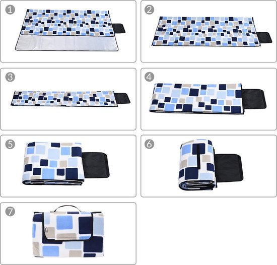 DETEX Picknickkleed 200x200cm XXL Waterdicht Geïsoleerd Opvouwbaar Blauwe ruiten