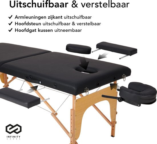Infinity Goods Massagetafel - Inklapbaar - 250KG Draagvermogen - 8 Hoogtestanden - Incl. Opbergtas - Behandeltafel - Zwart