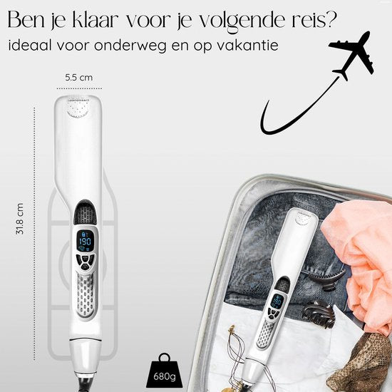 Sansbeauté® Stoomstijltang - Stoom Stijltang - Brede Platen - Professionele Stijltang – stoomstijltangs - Wit