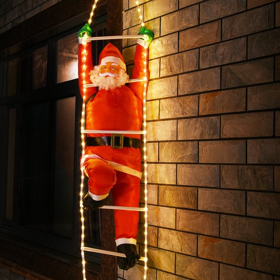 Kerstman op touwladder - 240cm - LED