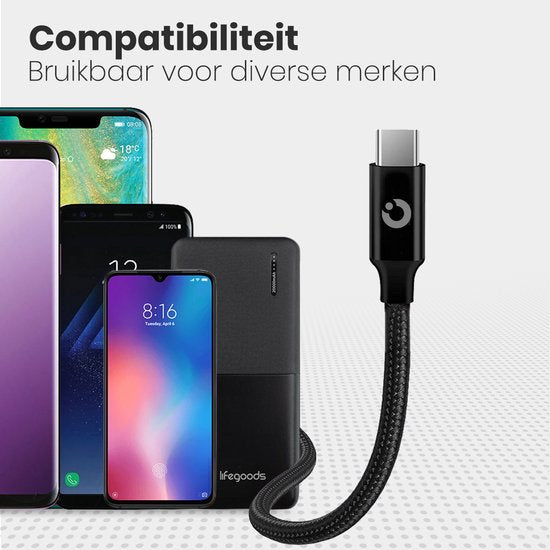 Auronic USB-C kabel - 2M - 2.4A - USB C naar USB-A - Gevlochten Nylon - Zwart