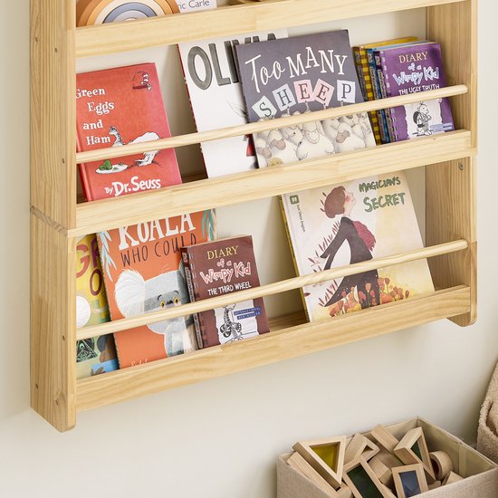 SoBuy KMB08-N Boekenkast voor kinderen, 4 niveaus, meubels, opslag, speelgoed, boekenkast, opbergkast, plank, slaapkamer, natuur, 80 x 12 x 118 cm