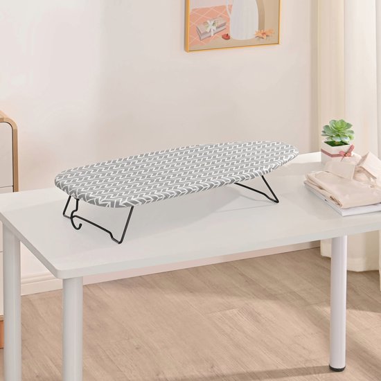 STAUS&BACH Ironiq - Kleine tafelstrijkplank (100% katoen) met ophanghaak - Afmeting 76.5 x 30.5 cm - Mini strijkplank - Voor op reis - Grijs