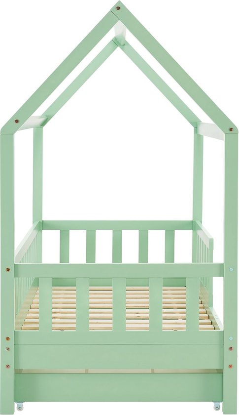 Juskys – Marli Kinderbed & Huisbed Met Bedladen – 90 x 200 cm – Voorzien Van Uitvalbeveiliging En Lattenbodem – Voor Jongens En Meisjes – Mint Grenenhout