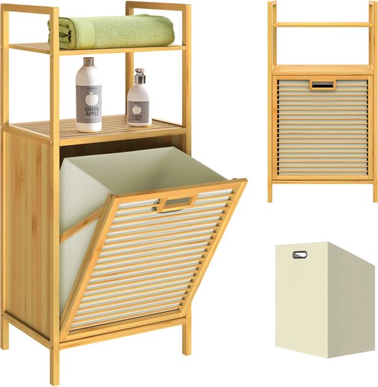 Casaria Badkamerrek - met Wasmand 43l 40x30x95cm - Bruin