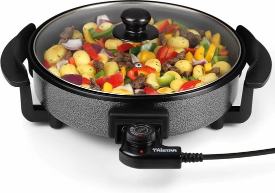 Tristar Elektrische hapjespan 1500W - PZ-2963 - Ø30cm Deksel - Maximale temperatuur 280⁰ C - PFAS-vrij