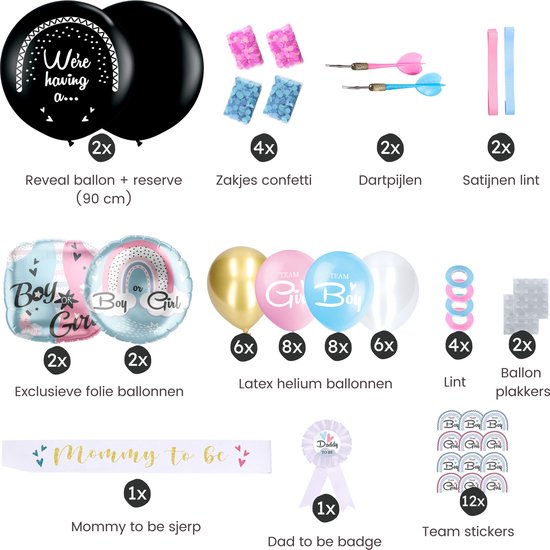 Partizzle Gender Reveal Party Versiering Pakket - Babyshower Ballonnen Decoratie - Geslacht Bekend Maken - Boy or Girl - XXL