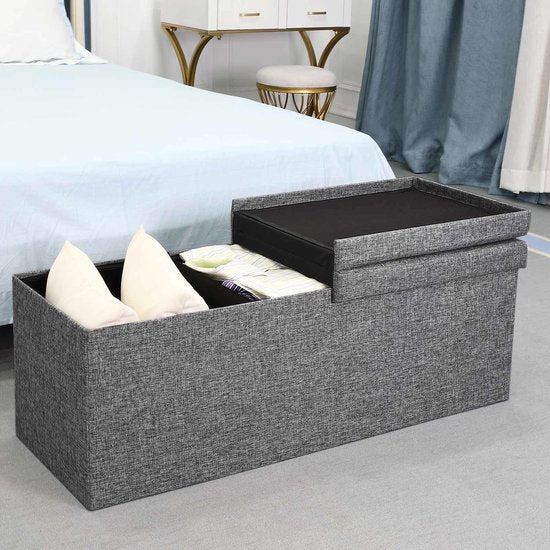 Casaria Zitbank met Opbergruimte - 80x40x40cm 100L Linnen Look – Donkergrijs