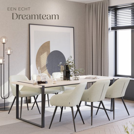 tectake® Eetkamerstoelen Marilyn - Gestoffeerde Stoelen met Koordlook/ribstof - Zwarte Stoelpoten - Ergonomische Keukenstoel - Stoel voor Eetkamer, Woonkamer, Slaapkamer - Creme