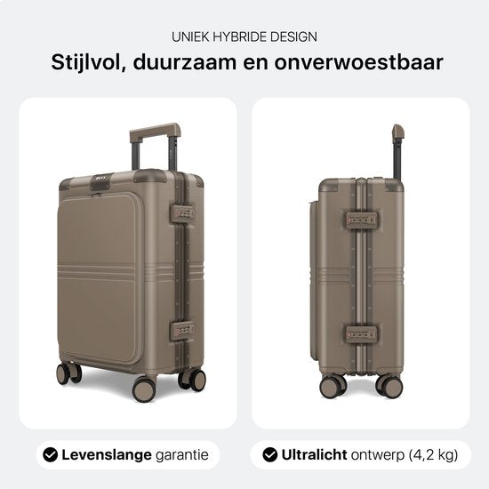 ONYX Hybrid Pro Handbagage Koffer met Voorvak 38 Liter - Gerecycled Polycarbonaat en Ritsloos Design - Reiskoffer met TSA slot en Spinner wielen - Lichtgewicht Trolley met Laptopvak - Desert Clay