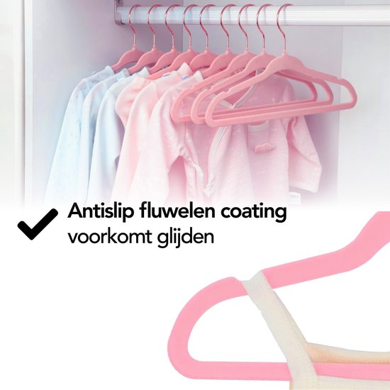 Brixy 50 Kinder Kledinghangers - Roze - Kleerhanger - Fluweel - Broeklat