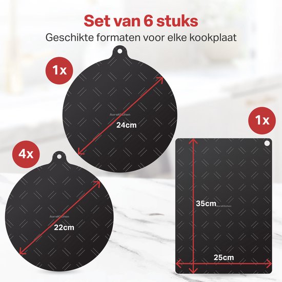 AoraKitchen Inductie Beschermer - 6 Stuks - tot 280 °C - Onderzetters Pannen - Kookplaat Beschermer - Pannenbeschermer
