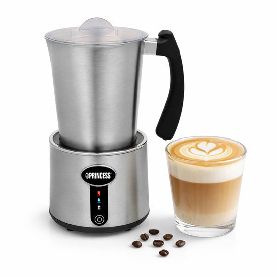 Elektrische Melkopschuimer Princess – PFAS BPA vrij - Uitneembare RVS kan - Vaatwasserbestendig – Droogkookbeveiliging – Temperatuurcontrole - Voor koud schuim, heet schuim en verwarmen - Matcha - Chocola - Cappuccino - Latte - 3-in-1 - 243005